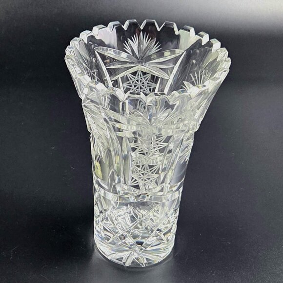 Vintage Heavy Cut Crystal Vase – 1970s – 7 1/8